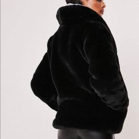missguided black shawl collar faux fur - Picture 3 of 6